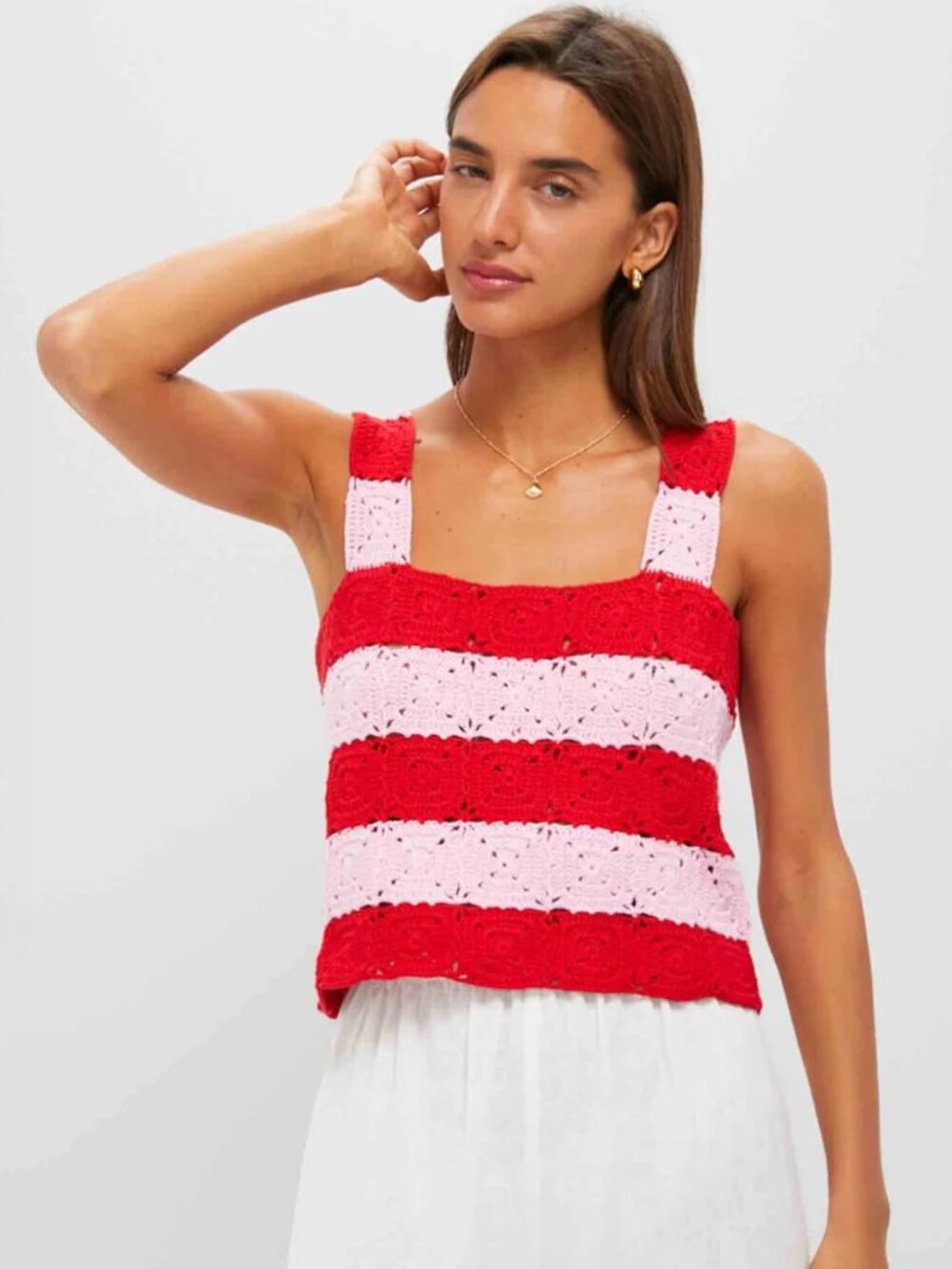 Hyacinth House Pink & Red Crochet Cooper Tank